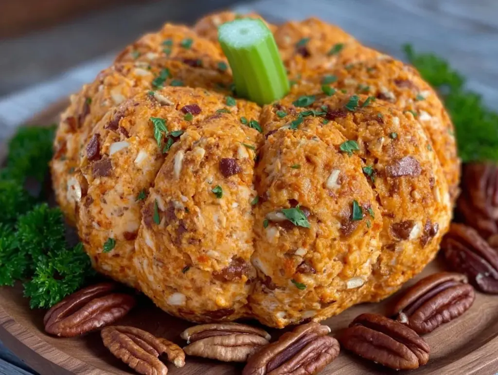 pumpkin shaped cheese ball - featured image