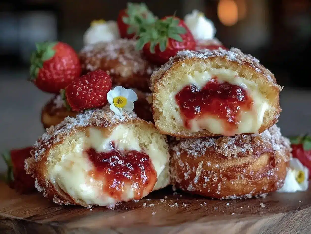 strawberry cheesecake stuffed donuts preparation steps