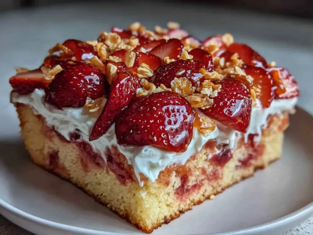 strawberry crunch poke cake - featured image