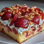 strawberry crunch poke cake - featured image