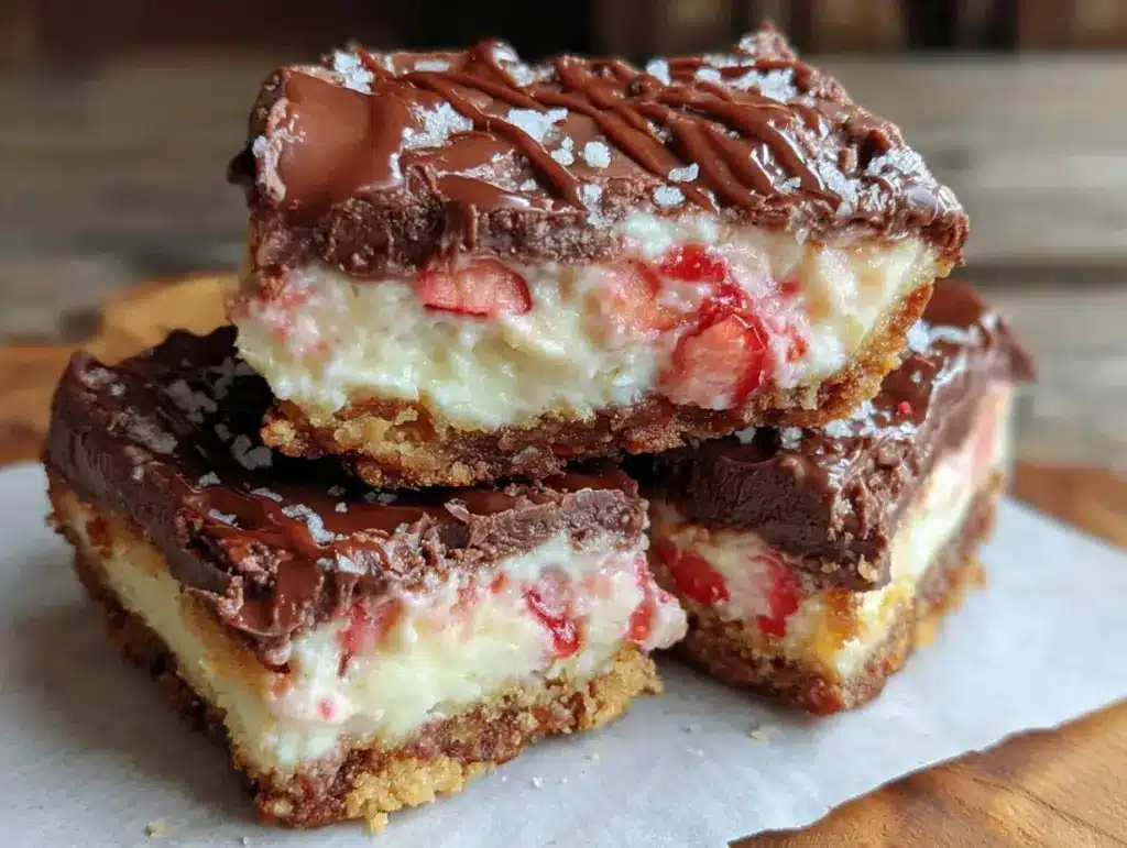 chocolate-covered strawberry cheesecake bars - featured image