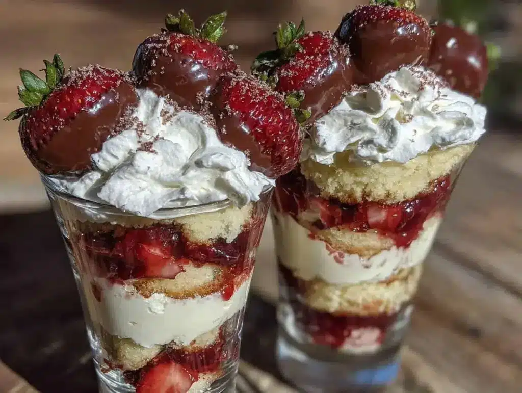 chocolate-dipped strawberry shortcake parfait - featured image