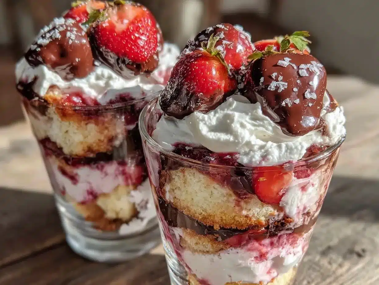 chocolate-dipped strawberry shortcake parfait preparation steps