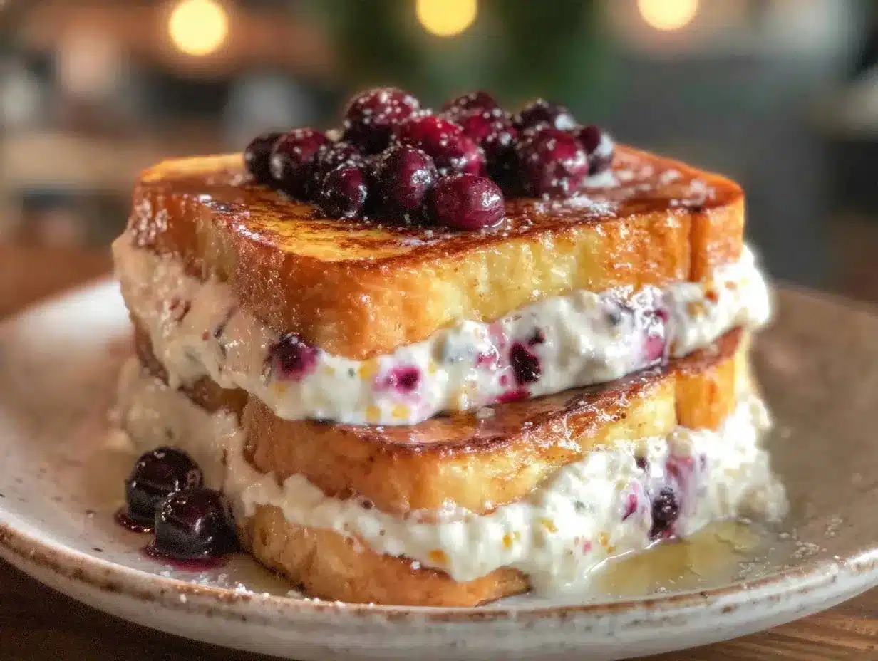 creamy blueberry cream cheese stuffed french toast preparation steps
