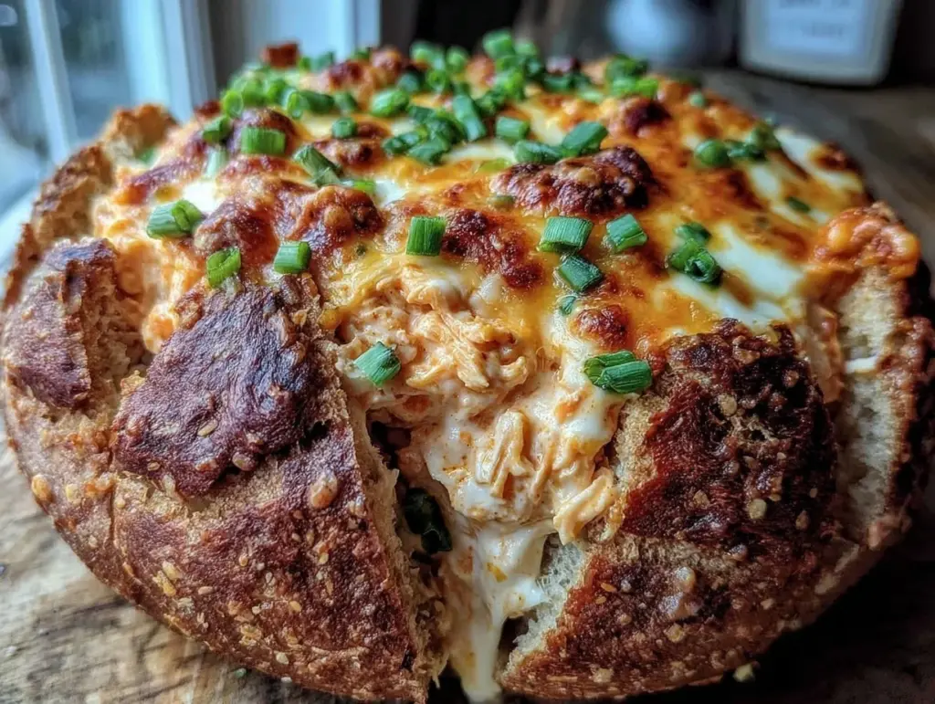 creamy buffalo chicken dip bread bowl - featured image