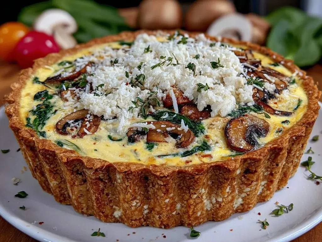 creamy spinach and mushroom quiche lorraine - featured image