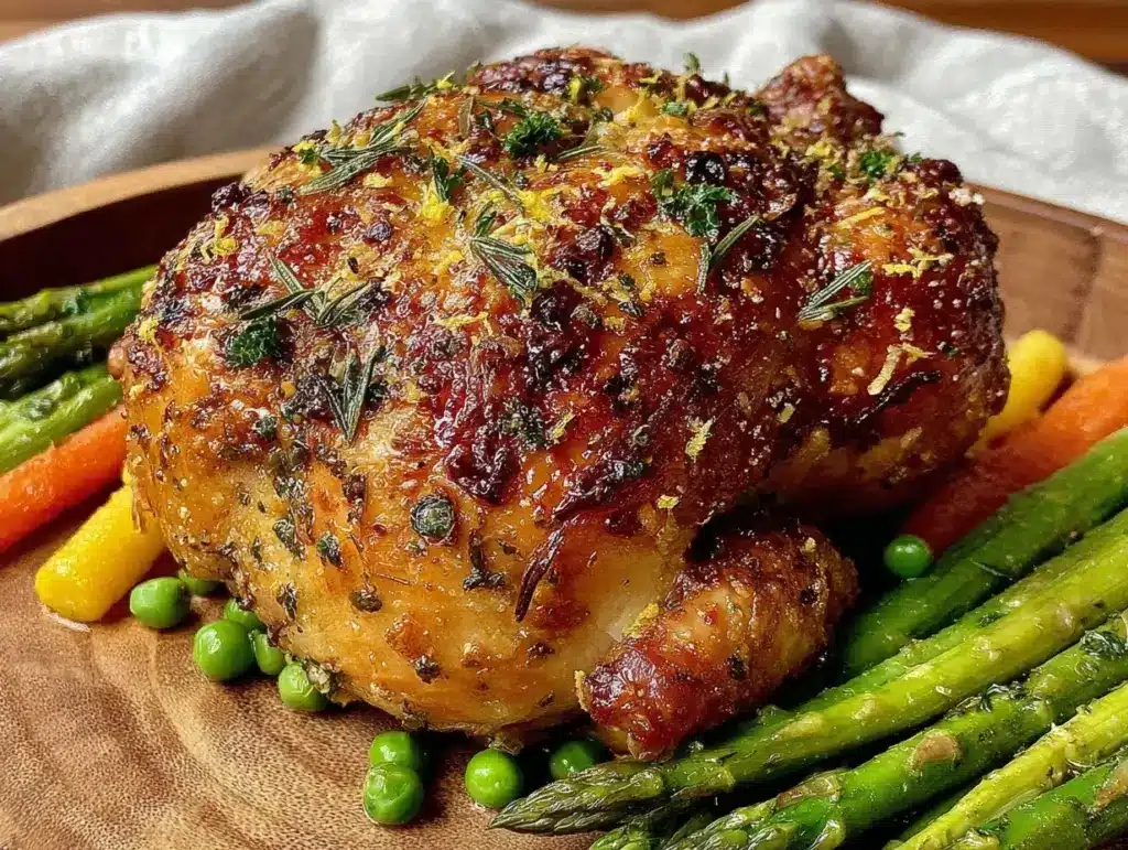 crispy lemon herb roasted chicken - featured image