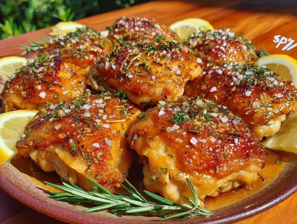 crispy lemon herb roasted chicken thighs - featured image