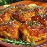 crispy lemon herb roasted chicken thighs - featured image