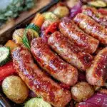 crispy sheet pan sausage and vegetables - featured image
