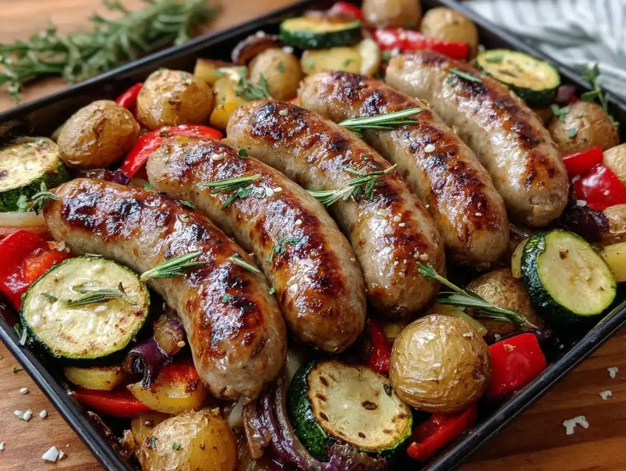 crispy sheet pan sausage and vegetables preparation steps