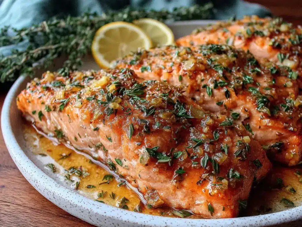 easy crispy baked honey garlic salmon - featured image