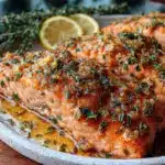 easy crispy baked honey garlic salmon - featured image