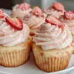 fluffy strawberry champagne cupcakes - featured image