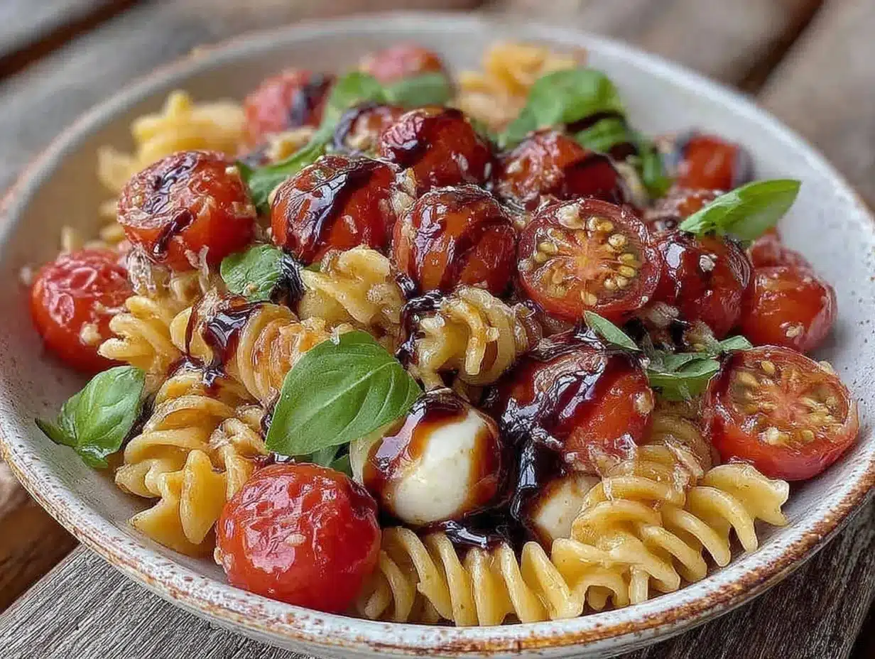 fresh Caprese pasta salad preparation steps