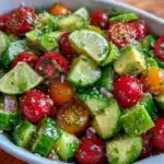 fresh cucumber tomato avocado salad with lime - featured image