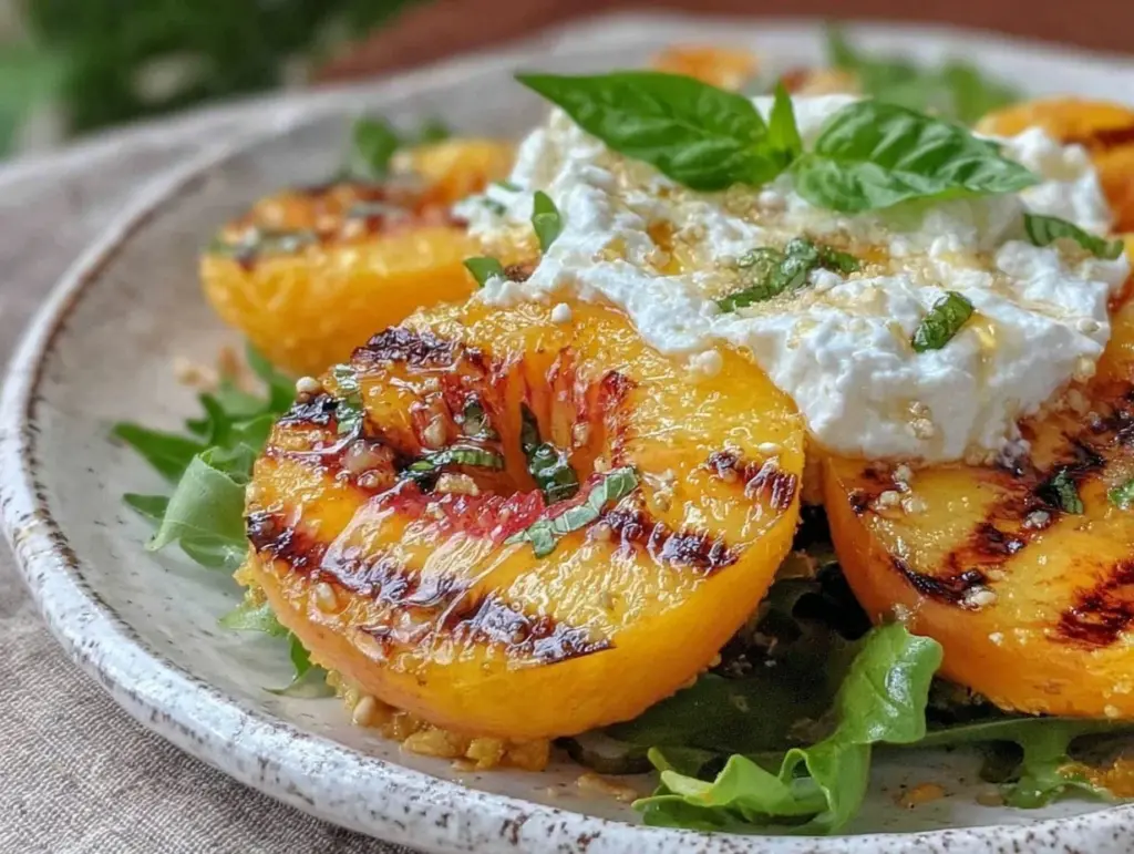 Fresh Grilled Peach and Burrata Salad - featured image