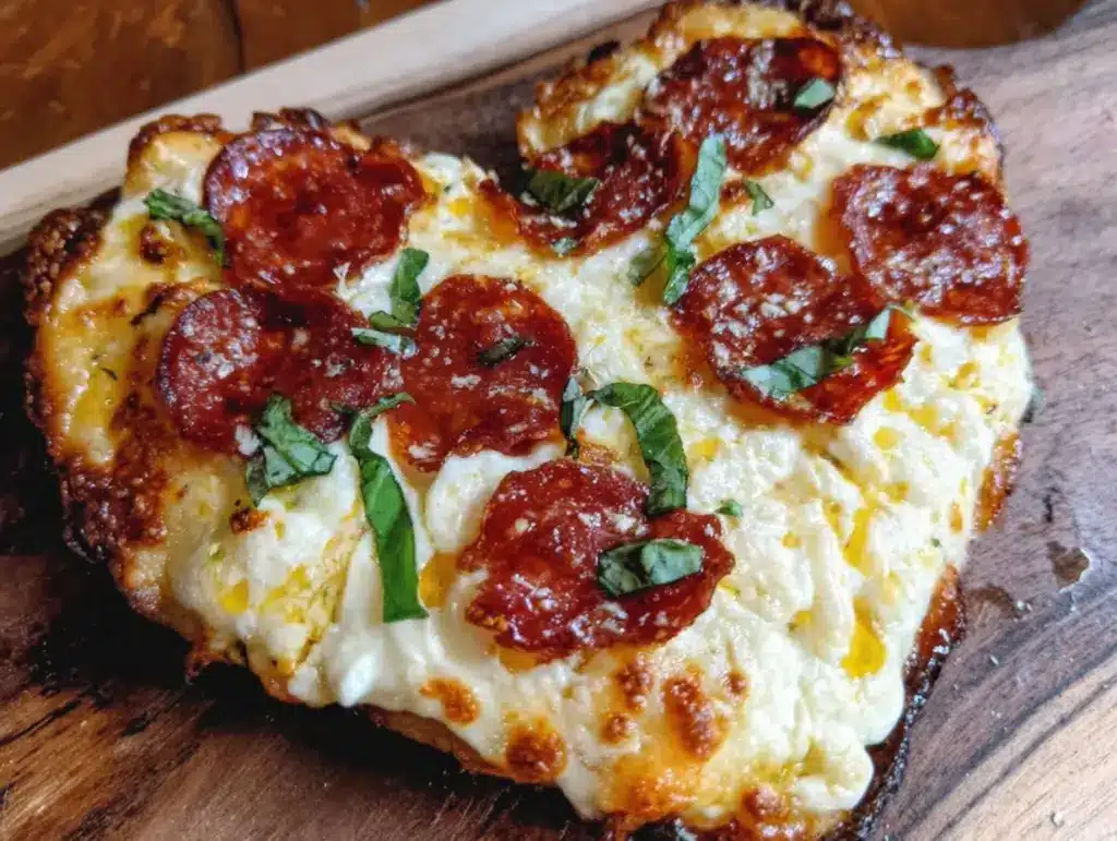 heart-shaped pepperoni and mozzarella pizza - featured image