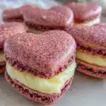 heart-shaped raspberry macarons - featured image