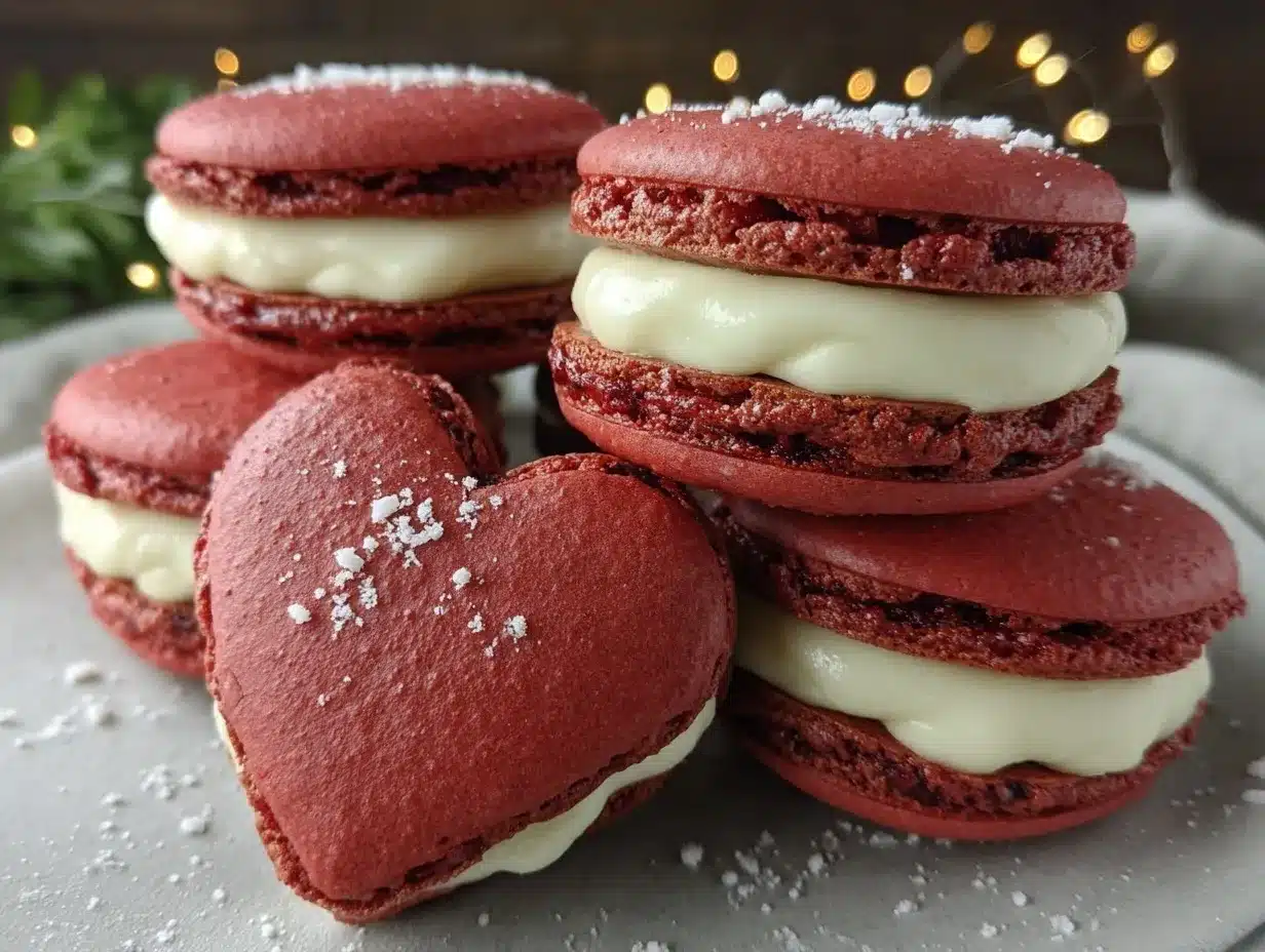 heart-shaped raspberry macarons preparation steps