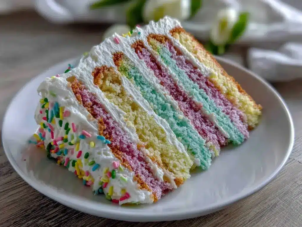 pastel rainbow layer cake recipe - featured image