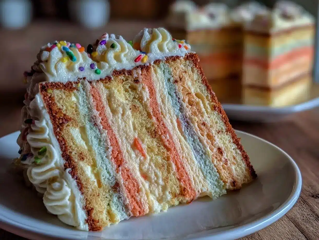 pastel rainbow layer cake recipe preparation steps