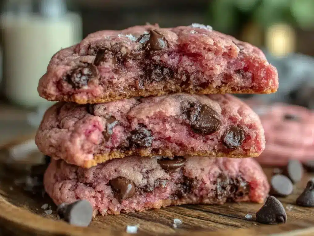 pink velvet chocolate chip cookies - featured image