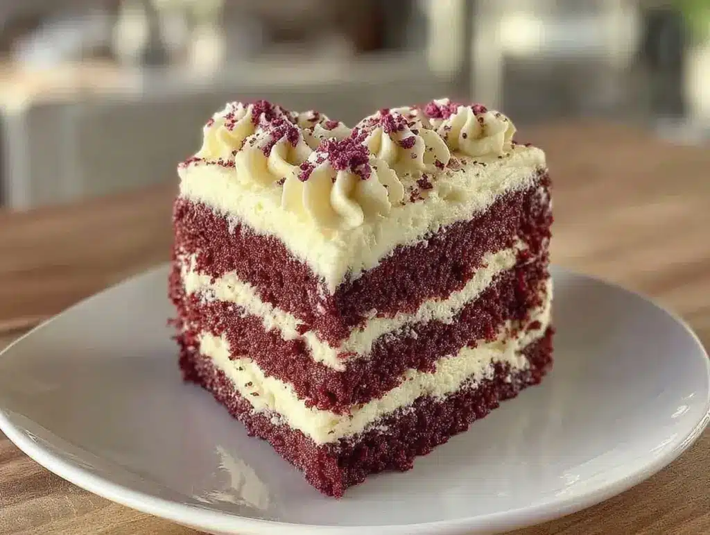 red velvet heart shaped layer cake - featured image