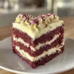 red velvet heart shaped layer cake - featured image