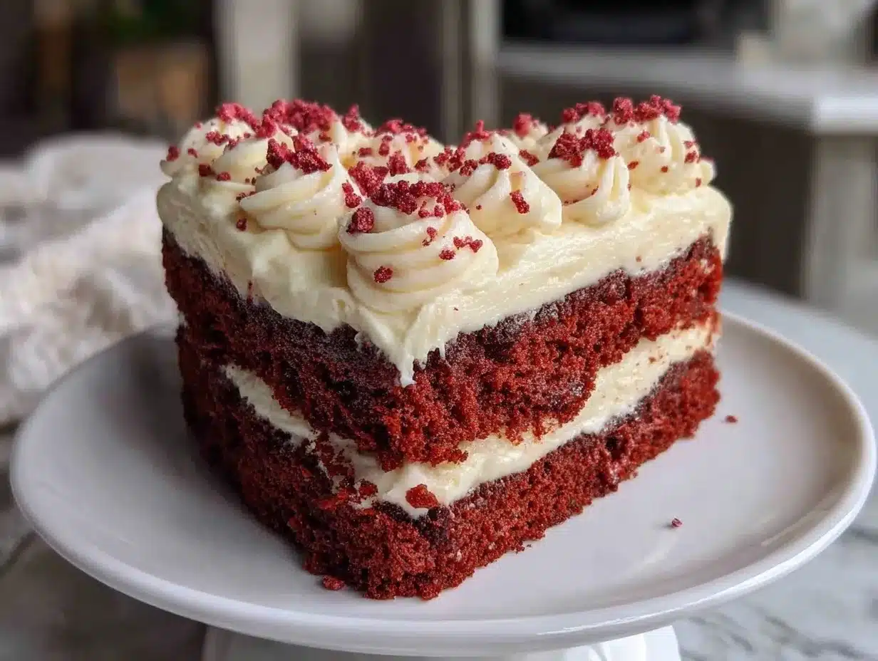 red velvet heart shaped layer cake preparation steps