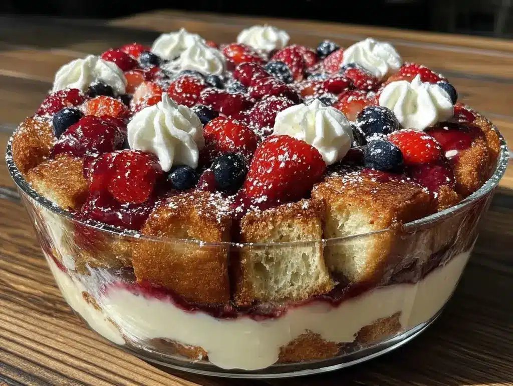 red white and blue berry trifle - featured image