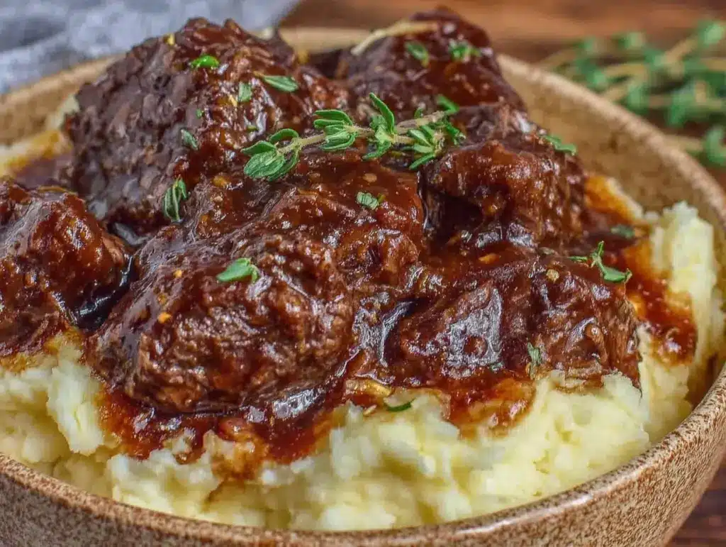 slow cooker beef tips and gravy - featured image