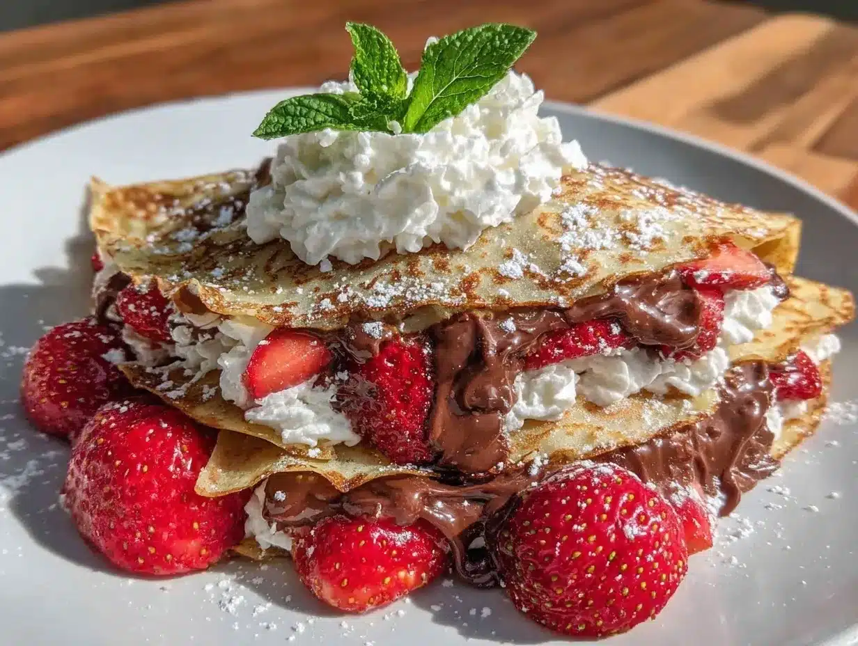 strawberry Nutella crepes preparation steps