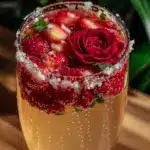 strawberry rose champagne cocktail - featured image