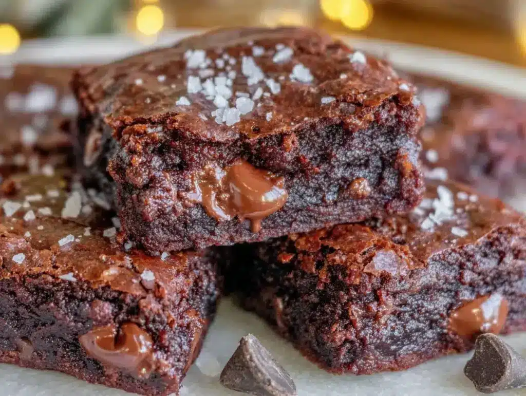 triple chocolate fudge brownies with sea salt - featured image