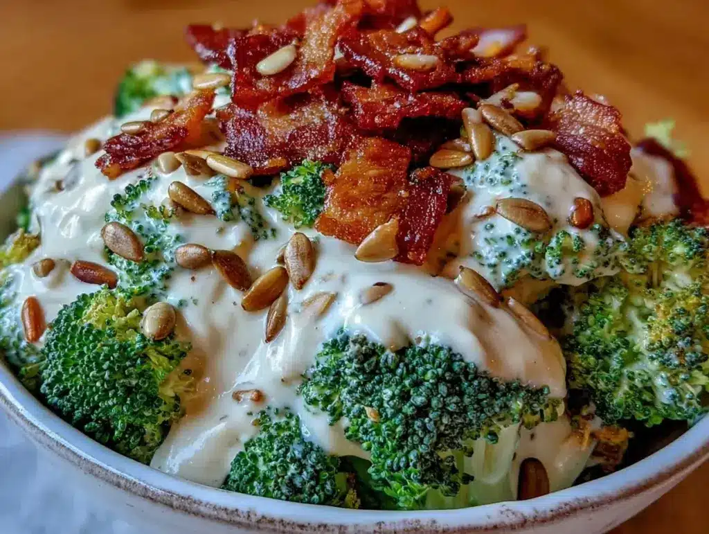 creamy broccoli salad with bacon - featured image