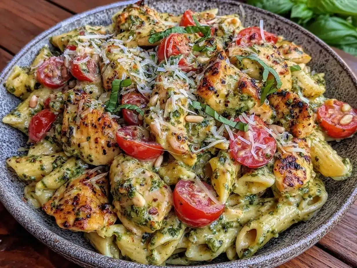 creamy crockpot chicken pesto pasta preparation steps
