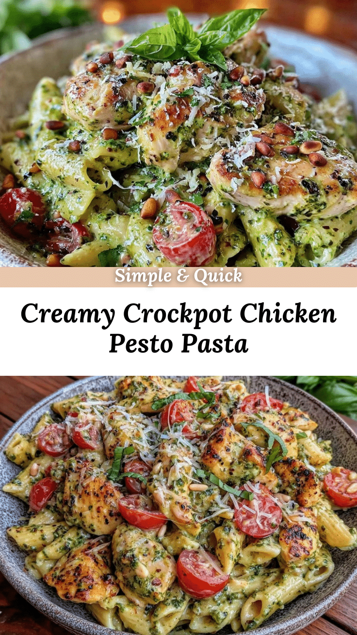 creamy crockpot chicken pesto pasta recipe