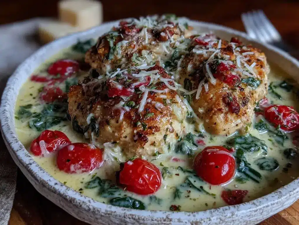 creamy crockpot tuscan chicken - featured image
