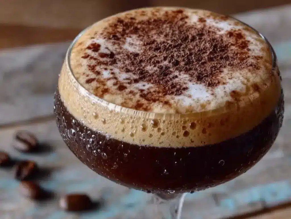 creamy espresso martini mocktail - featured image