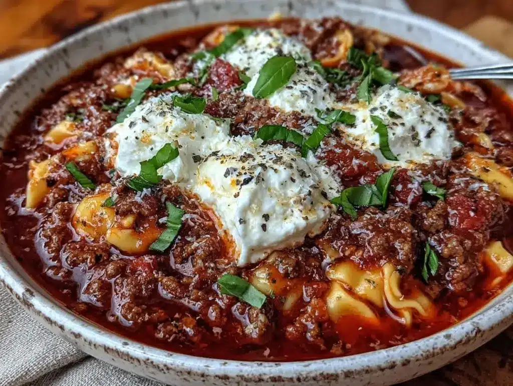 creamy slow cooker lasagna soup - featured image