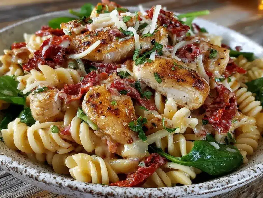 creamy tuscan chicken pasta salad - featured image