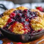 crispy skillet mixed berry cobbler - featured image