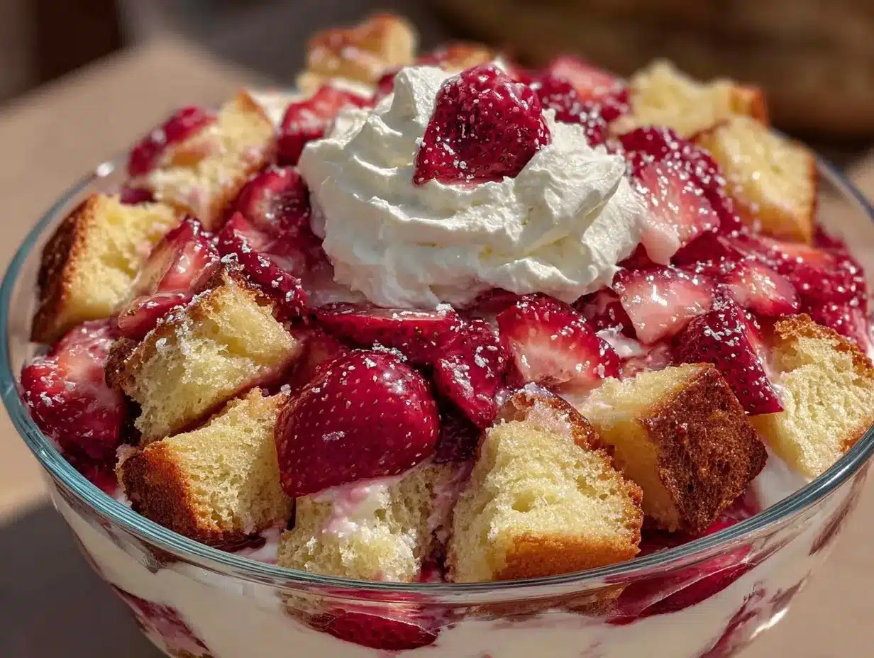 easy creamy strawberry shortcake trifle preparation steps