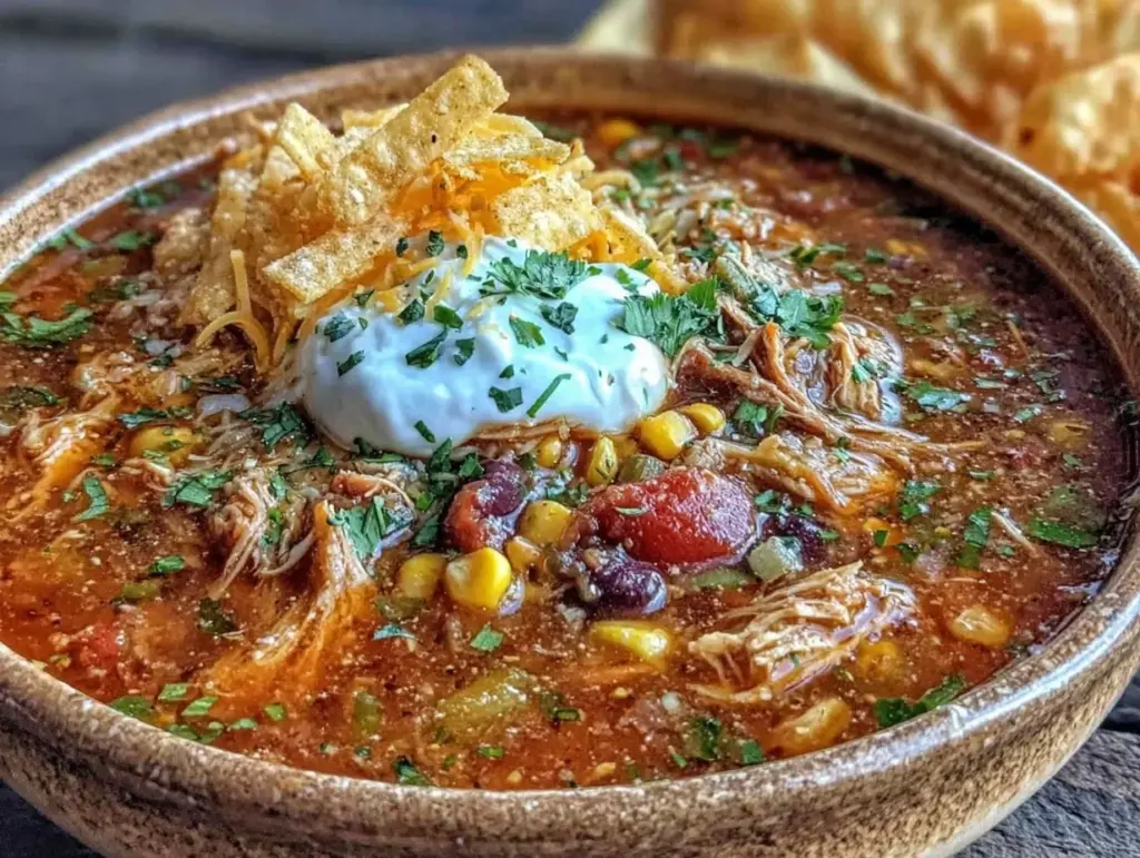 easy crockpot chicken taco soup - featured image