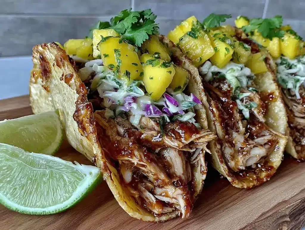 easy crockpot honey lime chicken tacos - featured image