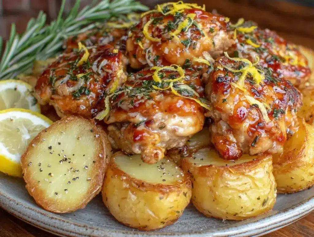 easy crockpot lemon herb chicken - featured image