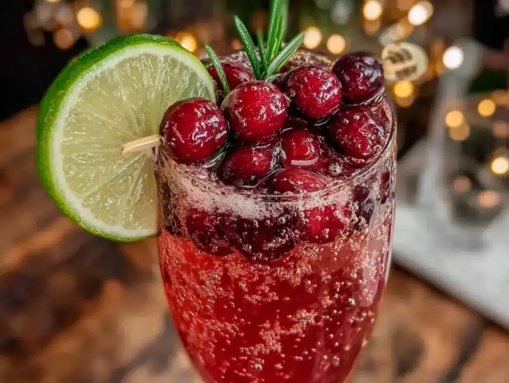 festive sparkling cranberry spritzer mocktail - featured image