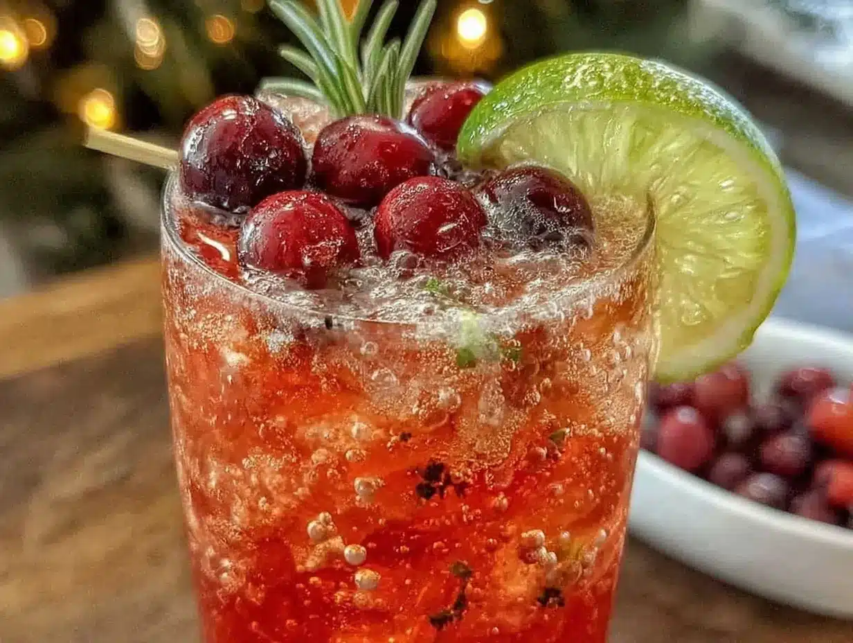 festive sparkling cranberry spritzer mocktail preparation steps