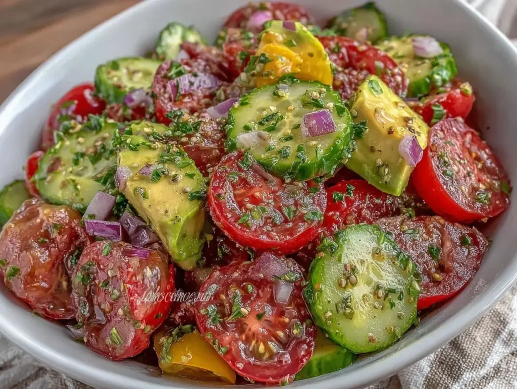 fresh cucumber tomato avocado salad - featured image